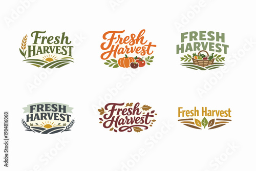Fresh harvest logo collection for farm produce, agriculture branding, organic food, and farmers markets