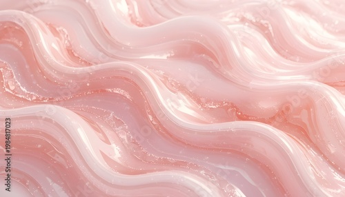 A close-up view of a pink wavy liquid texture with a smooth and shiny surface