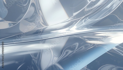 A close-up view of a shiny, reflective plastic sheet with a smooth surface and subtle curves