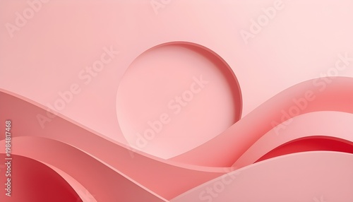A vibrant pink abstract background with wavy shapes and a circular cutout