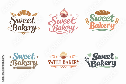 Sweet bakery logo collection offering pastries, bread, cupcakes, and baking items for delis and confectionery shops