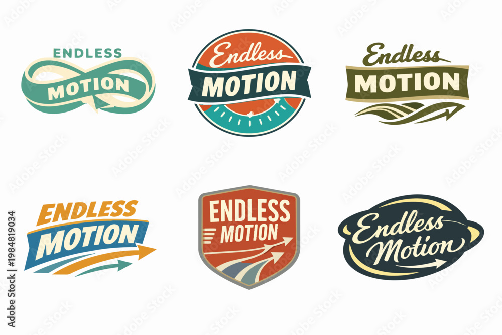 Obraz premium Endless motion brand badge collection with retro style, representing continuous movement, speed, and travel