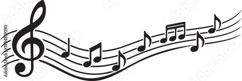 musical staff treble clef notes wave melody line art vector illustration