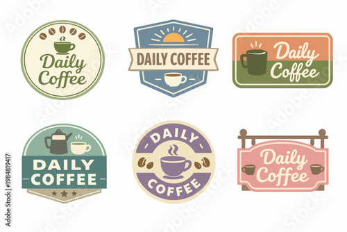 Daily coffee logo collection displaying badges, labels, and emblems for cafes, shops, and branding designs