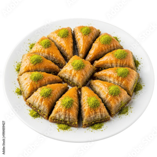 Traditional baklava pastries arranged in a circular pattern on a plate