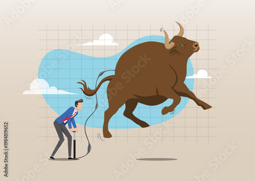 Investor Inflating Bull Market Bubble Concept – Artificial Economic Growth Illustration