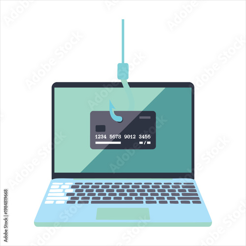 Phishing scam credit card theft through laptop internet security risk for personal data.