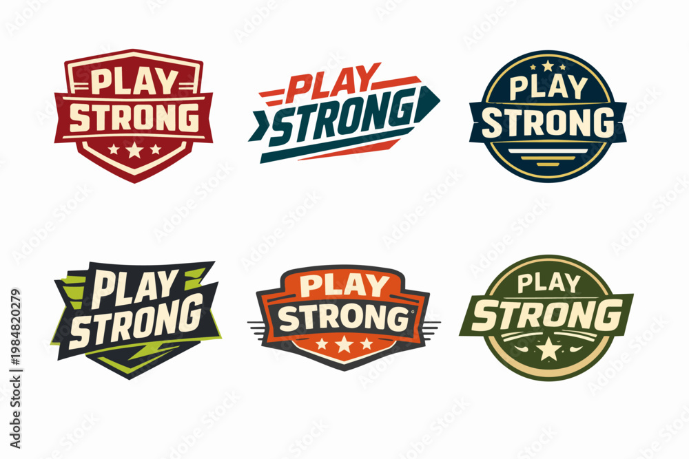 Fototapeta premium Six vector-based play strong athletic emblems offering diverse designs for sports brands, team logos, and competitive events