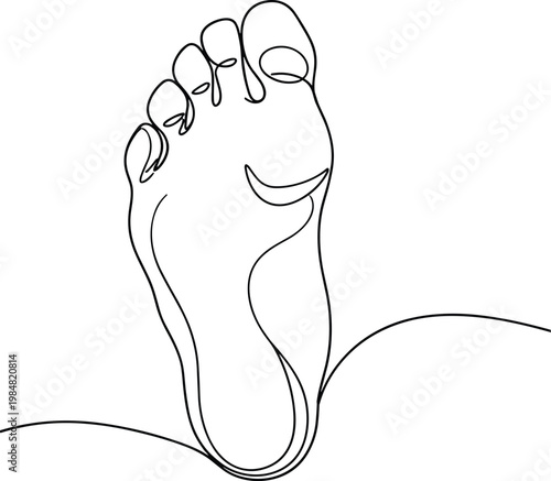 Continuous one line drawing of a human foot minimalist sketch for health spa massage pedicure podiatry beauty and medical designs