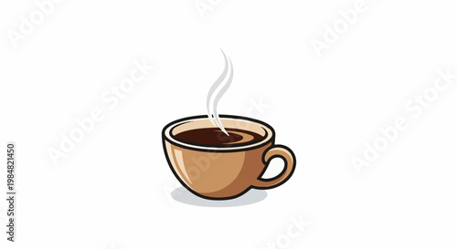 A brown ceramic mug filled with dark coffee, with steam rising gently