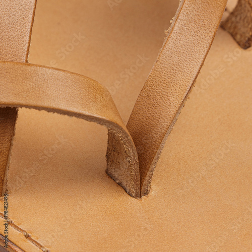 Beige Leather Sandals Strap Texture