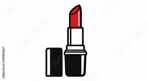 A bright red lipstick tube with its black cap beside it