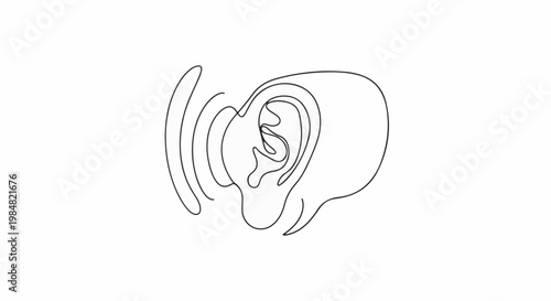 Abstract outline of an ear with sound waves radiating outward
