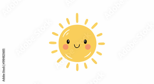 A cheerful, yellow sun with a happy face and rosy cheeks