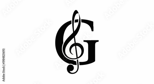 Black treble clef artfully integrated into a bold black letter G