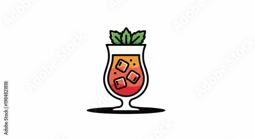 Vibrant tropical cocktail in a hurricane glass with ice and mint