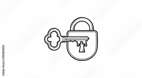 Vintage key unlocking a secure padlock symbol