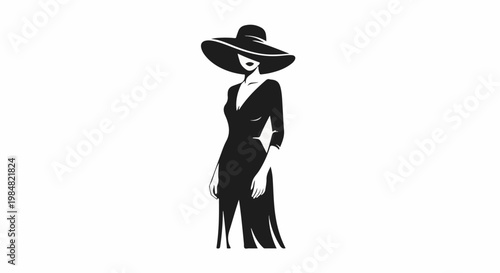 Elegant woman in a wide-brimmed hat and long dress