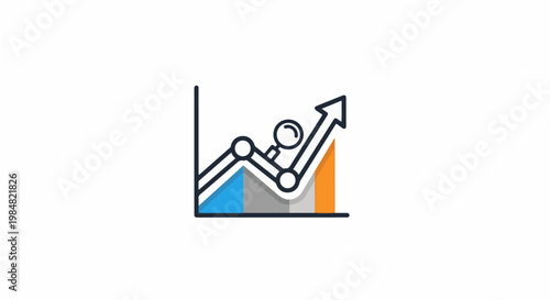 A line graph illustrates upward trend with a magnifier over a point