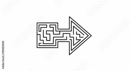 Black maze arrow outline on a white background
