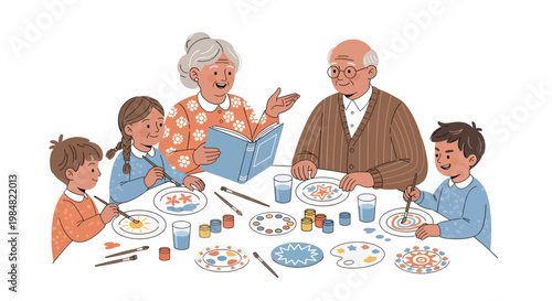 family painting together happy moment