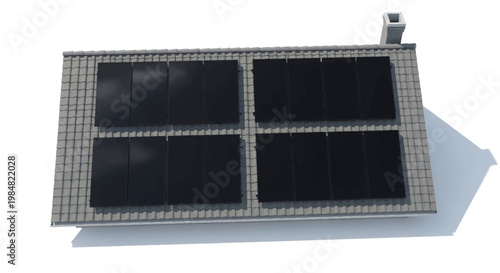 Solar panel on a roof with chimney