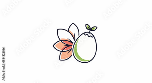 Stylized egg with plant sprout and floral petals
