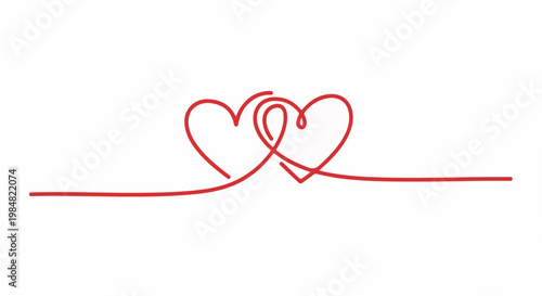 Two intertwined red hearts form a continuous line on a white background