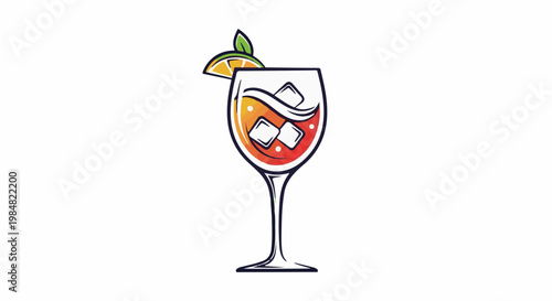 Stylized refreshing drink in a wine glass with ice and garnish