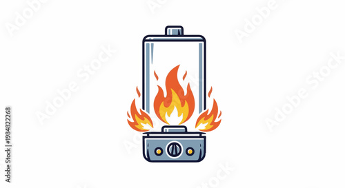 Stylized illustration of a portable heater with flames