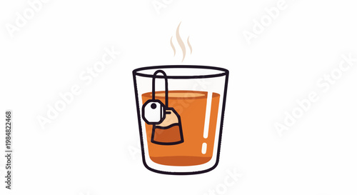 A clear glass filled with amber liquid and a tea bag