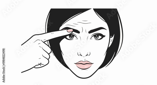 A close-up illustration of a woman's concerned face with wrinkles