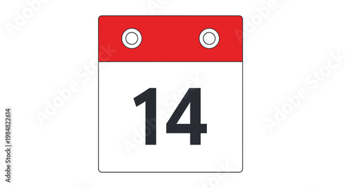 Red and white calendar icon with the number 14 isolated on white