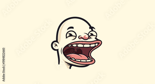 A cartoonish, bald head with a wide, open mouth and a comical expression