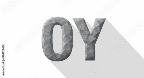 Textured geometric letters "OY" cast long shadows on a white background
