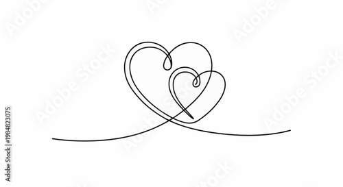 Minimalist line art of two intertwined hearts on a white background