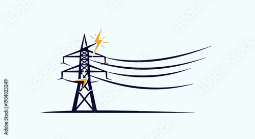 Electrical tower with lightning strikes and flowing wires
