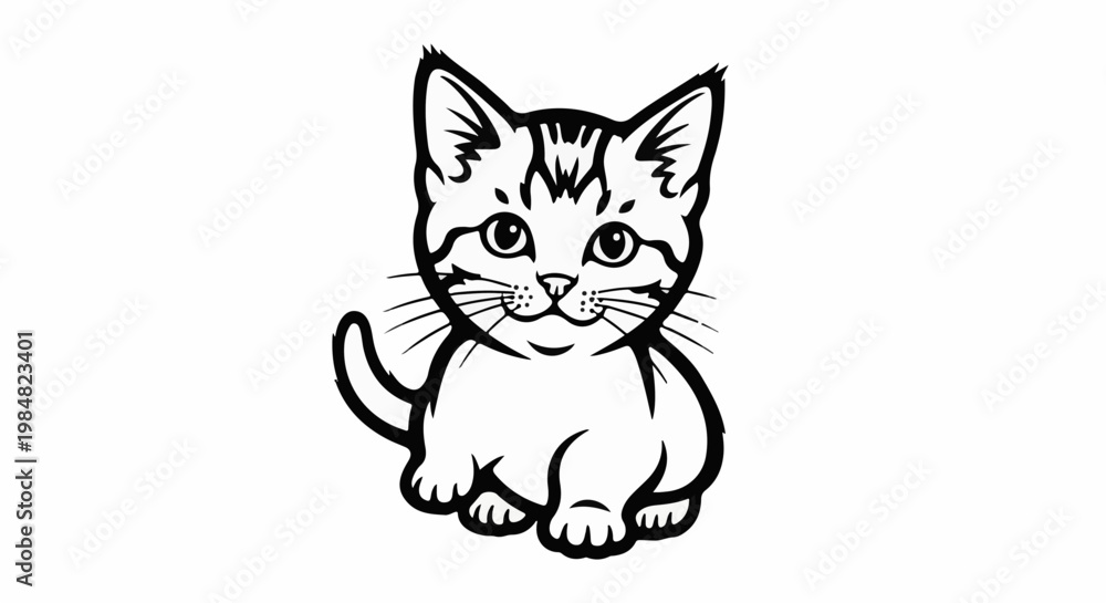 Fototapeta premium A cute, simplified drawing of a tabby kitten sitting down