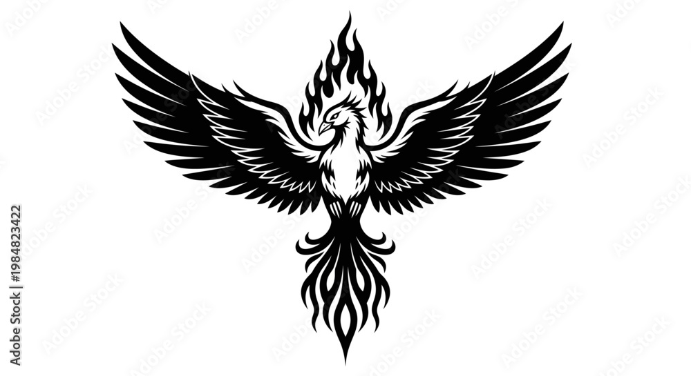 Fototapeta premium Black and White Phoenix Rising from Flames.