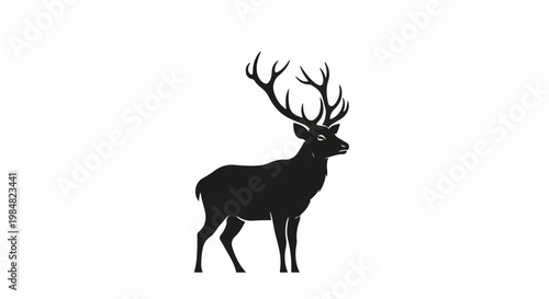 Silhouette of a majestic stag with large, branching antlers on a white background