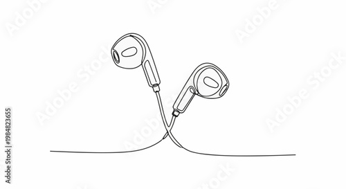 Simple line drawing of earbuds with wire crossed