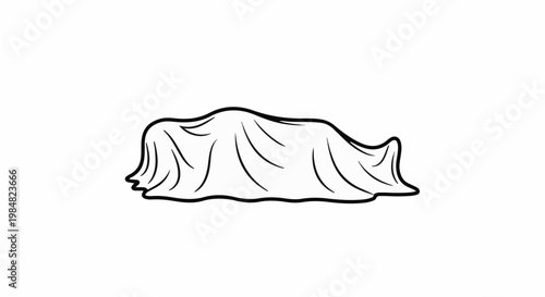 Simple line drawing of an object draped with a crumpled cloth