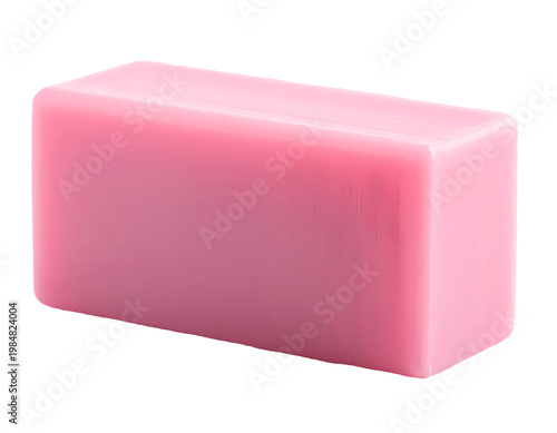 Pink soap bar closeup isolated on transparent background smooth rectangular skincare product