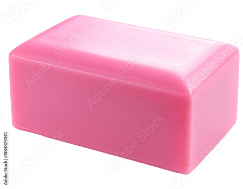 Pink soap block closeup isolated transparent background smooth surface skincare item