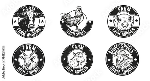 Farm Animals Logos in Black and White.