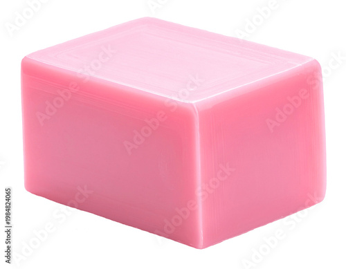 Rectangular pink soap bar closeup isolated on transparent background hygiene product detail