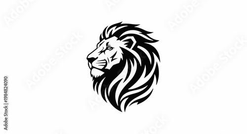 Stylized black and white lion's head with flowing mane