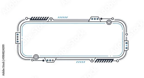 Futuristic digital interface frame with glowing blue circuit elements and a blank copy space for text