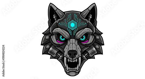 Futuristic Wolf Head Emblem Logo Illustration.