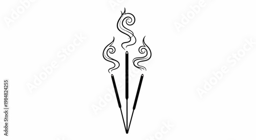 Stylized depiction of three burning incense sticks releasing smoke